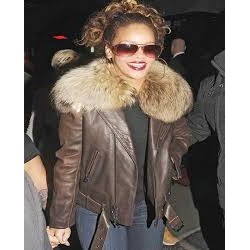 Rihanna Raccoon Fur Leather Jacket
